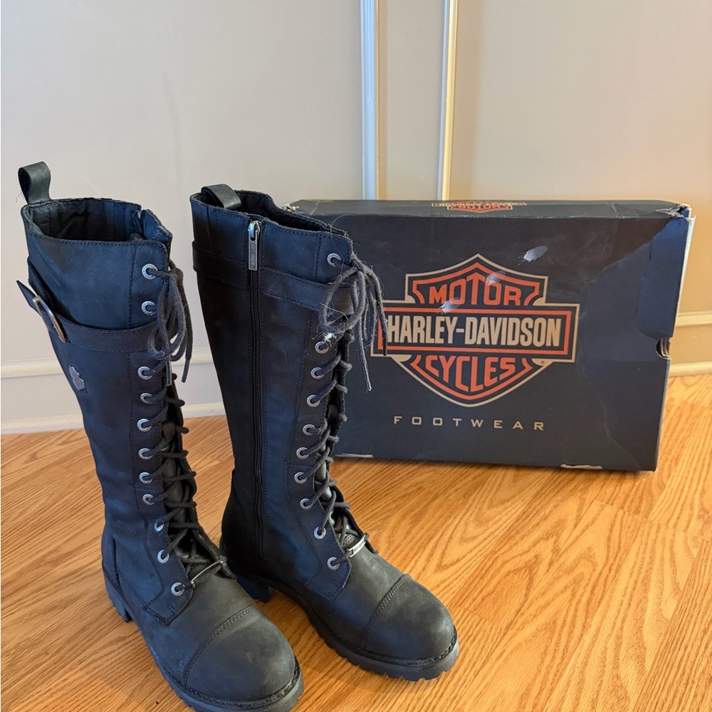 Harley-Davidson Black Tall Lace-Up Boots